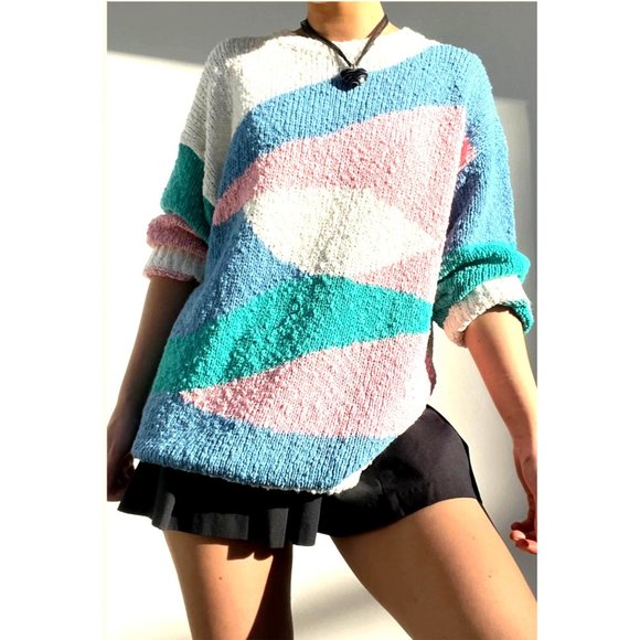 Blair Boutique Retro and Groovy 80's Abstract Knit Long Sleeve Sweater 100% Acry - Picture 3 of 9